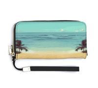 BTCOWZRV Hello Hawaii PU Leather Clutch Wallet for Women, Large Capacity Wristlet Wallet with Zip & Removable Hand Strap