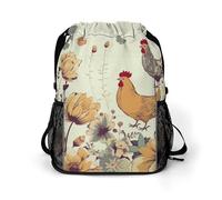BTCOWZRV Hen Flying Butterflies Among Flowers Drawstring Backpack, Sports Gym Bag with Bottom Pocket And Mesh Pockets, String Bag for Men Women