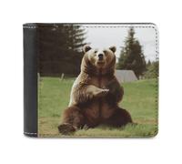 BTCOWZRV Hi Bear Sit on The Lawn Slim Wallets for Men Bifold Wallet
