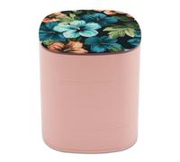BTCOWZRV Hibiscus Flowers Pattern Jewelry Organizer with Mirror, 4-Layer Rotating Jewelry Box for Ring Earring Necklaces Bracelets Hair Accessories, Gift for Women