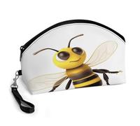 BTCOWZRV Honey Bee Curved Makeup Bag, Large Capacity PU Leather Cosmetic Bag, Portable Zipper Toiletry Bags for Women