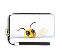 BTCOWZRV Honey Bee PU Leather Clutch Wallet for Women, Large Capacity Wristlet Wallet with Zip & Removable Hand Strap