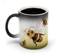 BTCOWZRV Honey Bee1 Color Changing 11.83 Oz Ceramic Coffee Mug, Heat Sensitive Mug with Handle, Tea Cup for Home Office Party