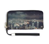 BTCOWZRV Hong Kong PU Leather Clutch Wallet for Women, Large Capacity Wristlet Wallet with Zip & Removable Hand Strap