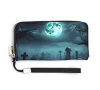 BTCOWZRV Horror Pumpkin CemeteryHorror Pumpkin Cemetery PU Leather Clutch Wallet for Women, Large Capacity Wristlet Wallet with Zip & Removable Hand Strap