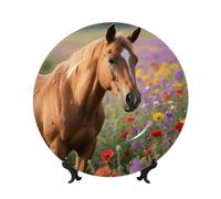 BTCOWZRV Horse Flowers Bone China Decorative Plate,8in（20cm） Ceramic Decorative Plates with Display Stand,Ceramic Ornaments Art Porcelain Plate for Home Office Wall Decor Collections Plates