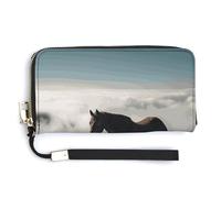 BTCOWZRV Horse on A Misty Mountaintop PU Leather Clutch Wallet for Women, Large Capacity Wristlet Wallet with Zip & Removable Hand Strap