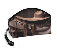 BTCOWZRV Horse Saddle with A Cowboy Hat Wild Curved Makeup Bag, Large Capacity PU Leather Cosmetic Bag, Portable Zipper Toiletry Bags for Women