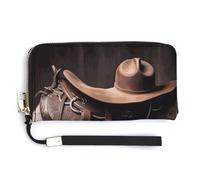 BTCOWZRV Horse Saddle with A Cowboy Hat Wild PU Leather Clutch Wallet for Women, Large Capacity Wristlet Wallet with Zip & Removable Hand Strap