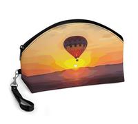 BTCOWZRV Hot Air Balloon Sunset Curved Makeup Bag, Large Capacity PU Leather Cosmetic Bag, Portable Zipper Toiletry Bags for Women