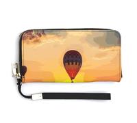 BTCOWZRV Hot Air Balloon Sunset PU Leather Clutch Wallet for Women, Large Capacity Wristlet Wallet with Zip & Removable Hand Strap