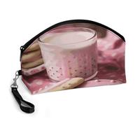BTCOWZRV Hot Milk And Biscuits Curved Makeup Bag, Large Capacity PU Leather Cosmetic Bag, Portable Zipper Toiletry Bags for Women