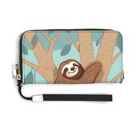 BTCOWZRV Hug Tree Sloth PU Leather Clutch Wallet for Women, Large Capacity Wristlet Wallet with Zip & Removable Hand Strap