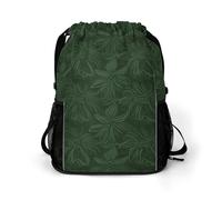 BTCOWZRV Hunter Green Floral Petals Pattern Drawstring Backpack, Sports Gym Bag with Bottom Pocket And Mesh Pockets, String Bag for Men Women