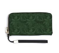 BTCOWZRV Hunter Green Floral Petals Pattern PU Leather Clutch Wallet for Women, Large Capacity Wristlet Wallet with Zip & Removable Hand Strap