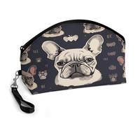 BTCOWZRV I Love French Bulldog Curved Makeup Bag, Large Capacity PU Leather Cosmetic Bag, Portable Zipper Toiletry Bags for Women