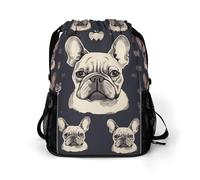 BTCOWZRV I Love French Bulldog Drawstring Backpack, Sports Gym Bag with Bottom Pocket And Mesh Pockets, String Bag for Men Women