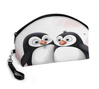 BTCOWZRV I Love Penguins Curved Makeup Bag, Large Capacity PU Leather Cosmetic Bag, Portable Zipper Toiletry Bags for Women