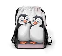 BTCOWZRV I Love Penguins Drawstring Backpack, Sports Gym Bag with Bottom Pocket And Mesh Pockets, String Bag for Men Women