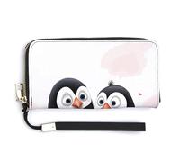 BTCOWZRV I Love Penguins PU Leather Clutch Wallet for Women, Large Capacity Wristlet Wallet with Zip & Removable Hand Strap