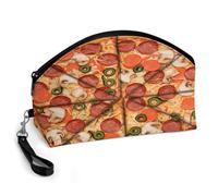 BTCOWZRV I Love Pizza Curved Makeup Bag, Large Capacity PU Leather Cosmetic Bag, Portable Zipper Toiletry Bags for Women