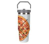 BTCOWZRV I Love Pizza Flip Straw Insulated Tumbler with Handle 30oz | Stainless Steel Water Bottle Double Wall Vacuum Travel Coffee Mug Leakproof Reusable Car Cup for Cold Drink Gym Office Travel