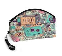 BTCOWZRV I Love The 90s Illustration Curved Makeup Bag, Large Capacity PU Leather Cosmetic Bag, Portable Zipper Toiletry Bags for Women