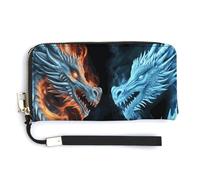 BTCOWZRV Ice And Fire Dragons PU Leather Clutch Wallet for Women, Large Capacity Wristlet Wallet with Zip & Removable Hand Strap