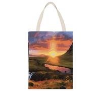 BTCOWZRV Iceland Sunset Canvas Tote Bag, Reusable Grocery Bags with Long Handles, Easy to Carry for Gift Shopping Work