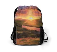 BTCOWZRV Iceland Sunset Drawstring Backpack, Sports Gym Bag with Bottom Pocket And Mesh Pockets, String Bag for Men Women