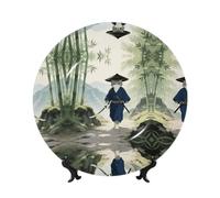 BTCOWZRV Japanese Samurai Cat Bone China Decorative Plate,6in（15cm） Ceramic Decorative Plates with Display Stand,Ceramic Ornaments Art Porcelain Plate for Home Office Wall Decor Collections Plates