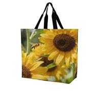 BTCOWZRV Large Reusable Grocery Bag, Foldable Lightweight One Shoulder Bag | Personalized Bees Sunflowers Tote Bag, Fashion Casual Handbag for Women Work Travel Shopping Bag & Gift