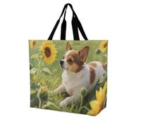 BTCOWZRV Large Reusable Grocery Bag, Foldable Lightweight One Shoulder Bag | Personalized Chihuahua Dog Sunflowers Tote Bag, Fashion Casual Handbag for Women Work Travel Shopping Bag & Gift