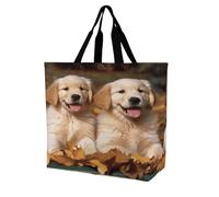 BTCOWZRV Large Reusable Grocery Bag, Foldable Lightweight One Shoulder Bag | Personalized Golden Retriever Dogs Tote Bag, Fashion Casual Handbag for Women Work Travel Shopping Bag & Gift