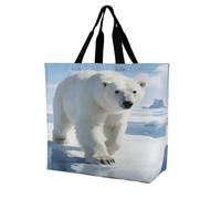 BTCOWZRV Large Reusable Grocery Bag, Foldable Lightweight One Shoulder Bag | Personalized Solo Traveler on The Ice Field Tote Bag, Fashion Casual Handbag for Women Work Travel Shopping Bag & Gift