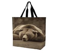 BTCOWZRV Large Reusable Grocery Bag for Women - Foldable Lightweight One Shoulder Bag, Fashion Bear Sleep Tote Bag, Washable Casual Handbag for Work Travel Shopping Bag & Gift