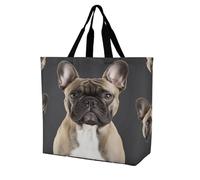 BTCOWZRV Large Reusable Grocery Bag for Women - Foldable Lightweight One Shoulder Bag, Fashion French Bulldog Tote Bag, Washable Casual Handbag for Work Travel Shopping Bag & Gift