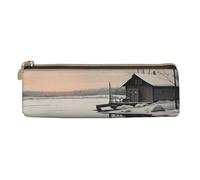 BTCOWZRV Leather Pencil Case for Women Men Cabin at Night Pencil Bag with Zipper Pencil Pouch Small Coin Pouch Portable Makeup Bag for Office Holiday Gift