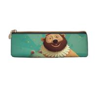 BTCOWZRV Leather Pencil Case for Women Men Clown and Bear Pencil Bag with Zipper Pencil Pouch Small Coin Pouch Portable Makeup Bag for Office Holiday Gift