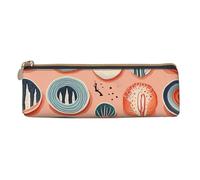 BTCOWZRV Leather Pencil Case for Women Men Hand Drawn Plate Pencil Bag with Zipper Pencil Pouch Small Coin Pouch Portable Makeup Bag for Office Holiday Gift
