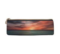 BTCOWZRV Leather Pencil Case for Women Men Over the Ocean Pencil Bag with Zipper Pencil Pouch Small Coin Pouch Portable Makeup Bag for Office Holiday Gift