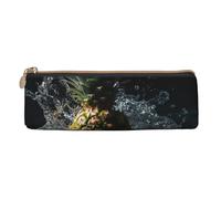 BTCOWZRV Leather Pencil Case for Women Men Pineapple Falling into Water Pencil Bag with Zipper Pencil Pouch Small Coin Pouch Portable Makeup Bag for Office Holiday Gift