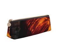 BTCOWZRV Leather Pencil Case for Women Men Red Hot Wood Pencil Bag with Zipper Pencil Pouch Small Coin Pouch Portable Makeup Bag for Office Holiday Gift