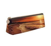 BTCOWZRV Leather Pencil Case for Women Men Seaside Stones Pencil Bag with Zipper Pencil Pouch Small Coin Pouch Portable Makeup Bag for Office Holiday Gift