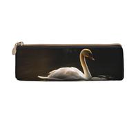 BTCOWZRV Leather Pencil Case for Women Men White Swan Swimming Pencil Bag with Zipper Pencil Pouch Small Coin Pouch Portable Makeup Bag for Office Holiday Gift