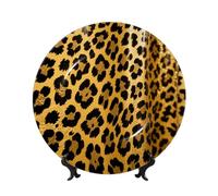 BTCOWZRV Leopard Print Bone China Decorative Plate,10in（25cm） Ceramic Decorative Plates with Display Stand,Ceramic Ornaments Art Porcelain Plate for Home Office Wall Decor Collections Plates