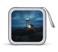 BTCOWZRV Lighthouse at Night CD Case Holder 40 Capacity DVD Case Wallet Portable Hard Plastic Disc Cases Storage Binder Large Storage Disc Wallet Bag with Zippers for Car Home Office Travel