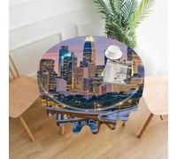 BTCOWZRV Los Angeles Skyline Round Tablecloths Decorative Fabric Table Cover Cloth Washable Circle Tablecloths Country-Style Folding Table Cloths for Dinning Cafe Party 60"