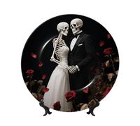BTCOWZRV Lovers Skull Bone China Decorative Plate,10in（25cm） Ceramic Decorative Plates with Display Stand,Ceramic Ornaments Art Porcelain Plate for Home Office Wall Decor Collections Plates