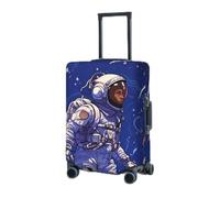 BTCOWZRV Luggage Cover Elastic Washable Suitcase Protector Black astronaut on blue Suitcase Covers for Luggage 18-32 Inch Portable Travel Luggage Covers Sleeve Dust-proof Anti-Scratch Baggage Covers,
